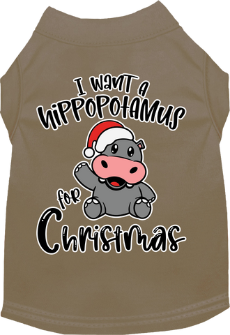 Hippo For Christmas Screen Print Dog Shirt Tan Size 5x