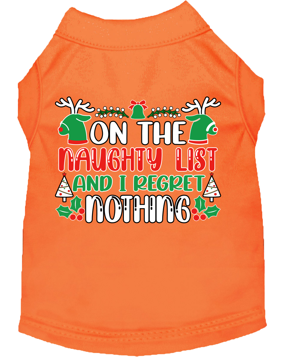 I Regret Nothing Screen Print Dog Shirt Orange Size 6x