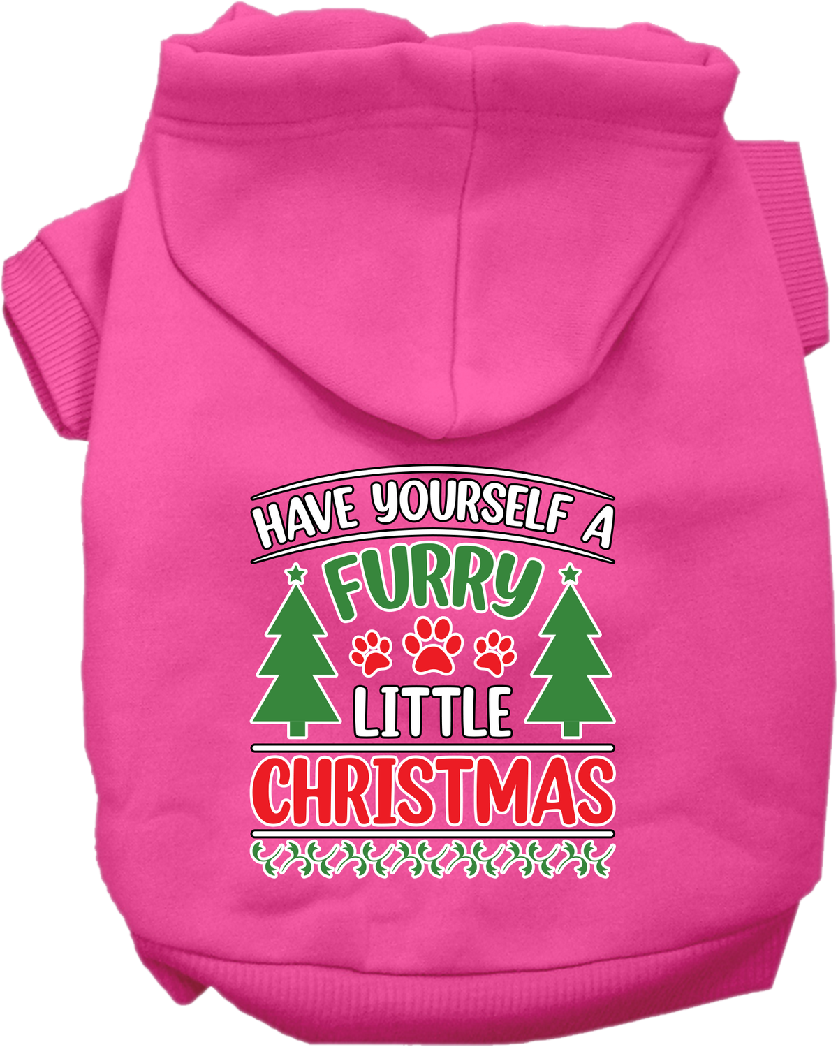 Furry Little Christmas Screen Print Dog Hoodie Bright Pink Size 6x