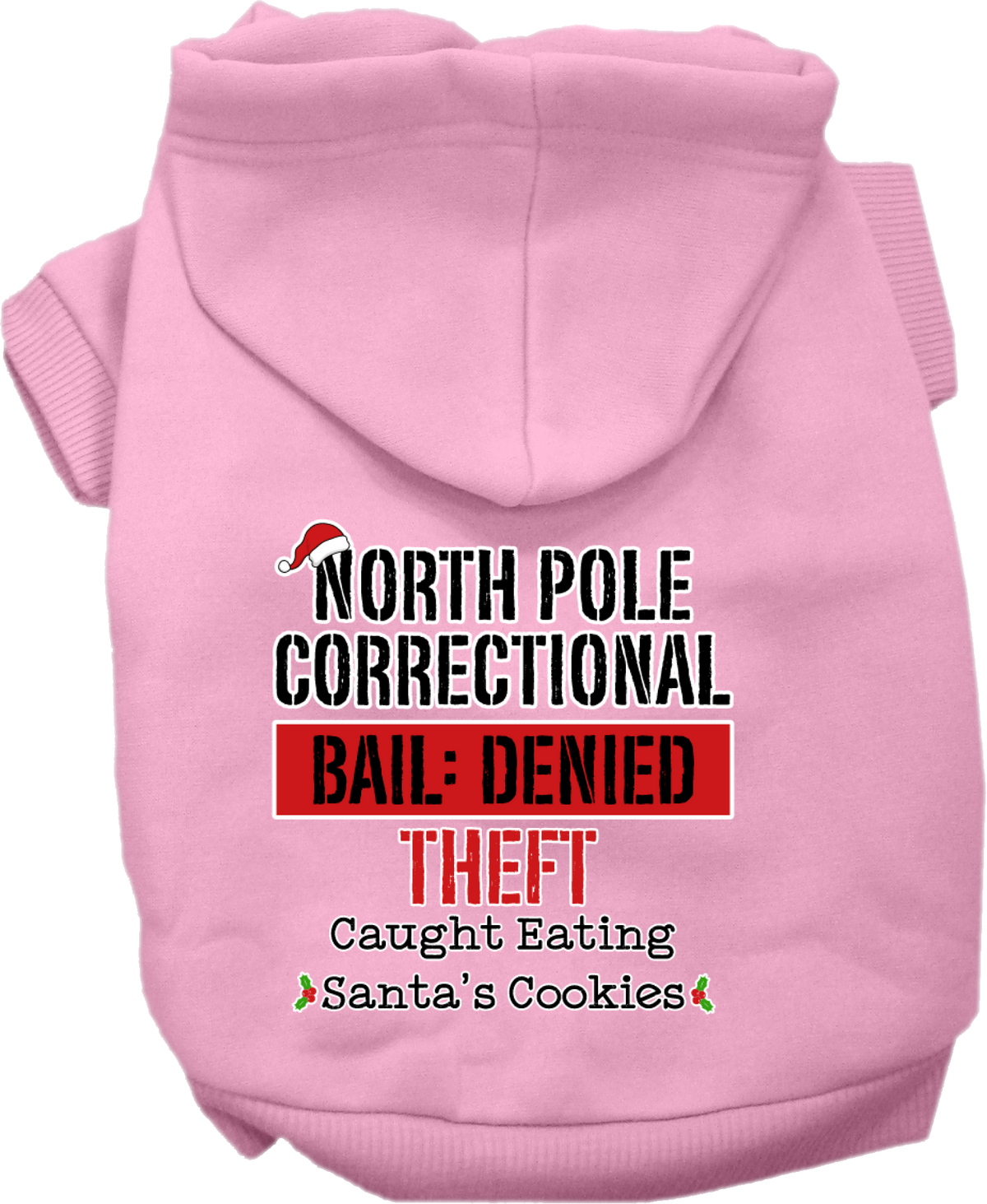 North Pole Correctional Screen Print Dog Hoodie Light Pink Size 4x