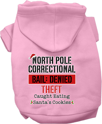 North Pole Correctional Screen Print Dog Hoodie Light Pink Size 4x