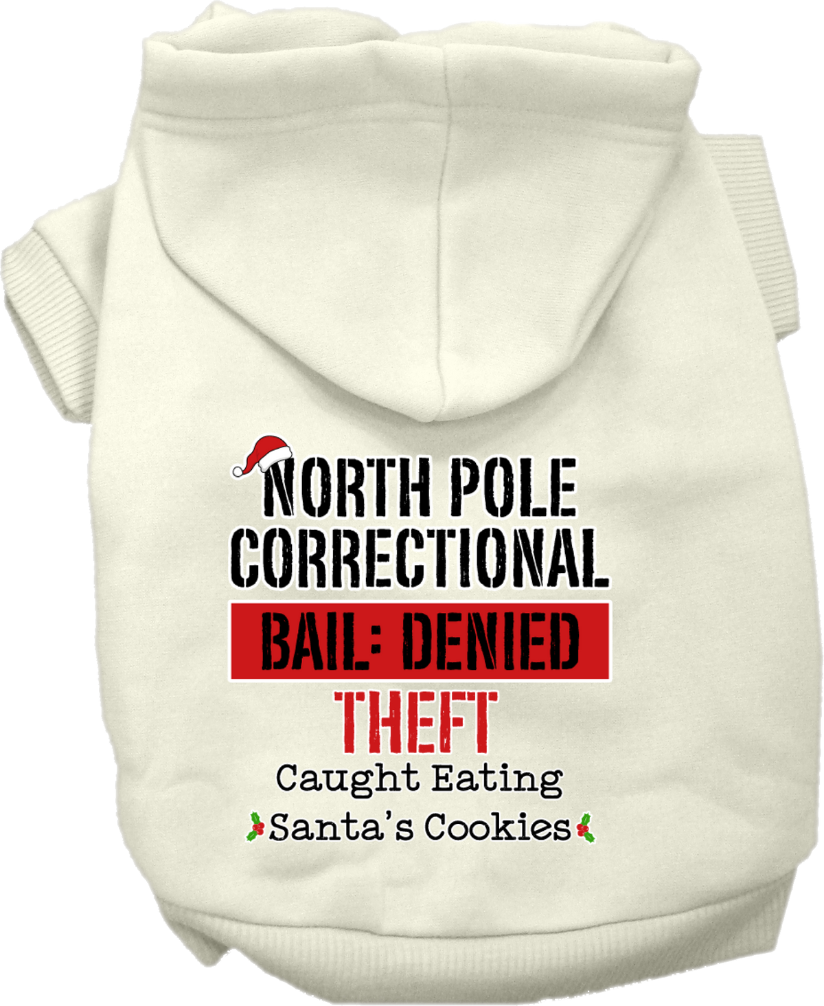 North Pole Correctional Screen Print Dog Hoodie Cream Size Lg