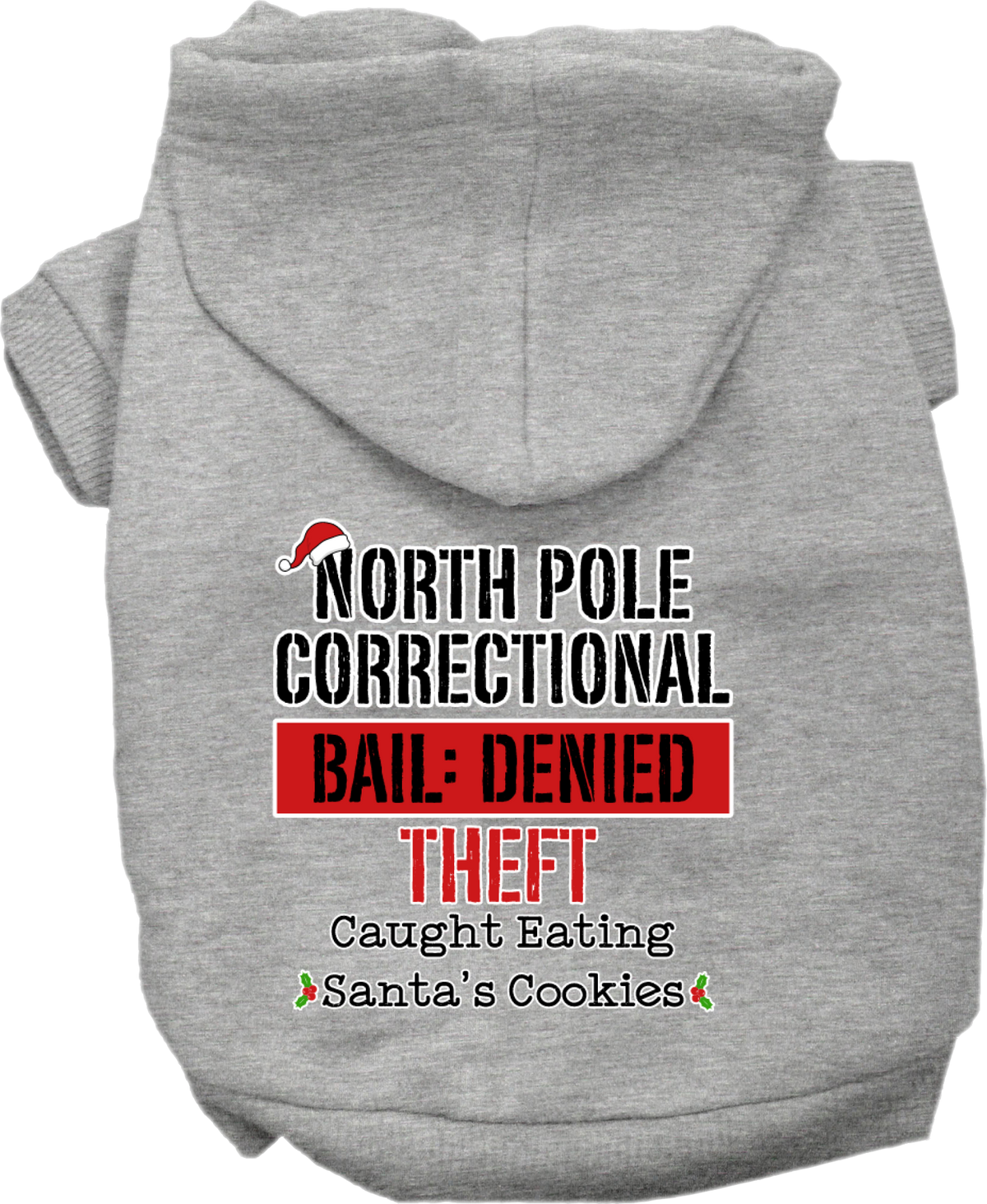 North Pole Correctional Screen Print Dog Hoodie Grey Size Lg