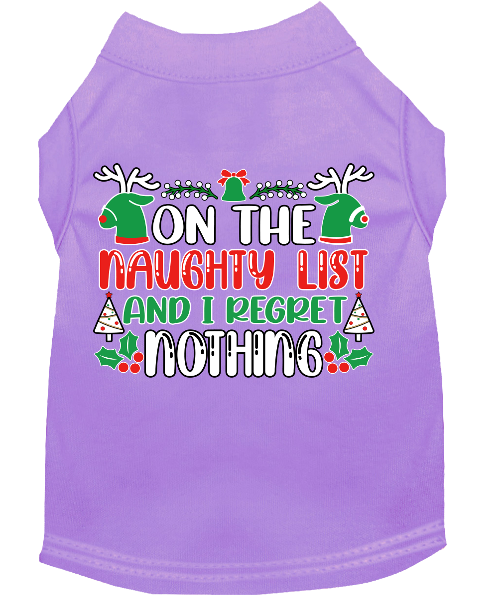 I Regret Nothing Screen Print Dog Shirt Lavender Size Md