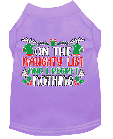 I Regret Nothing Screen Print Dog Shirt Lavender Size Md