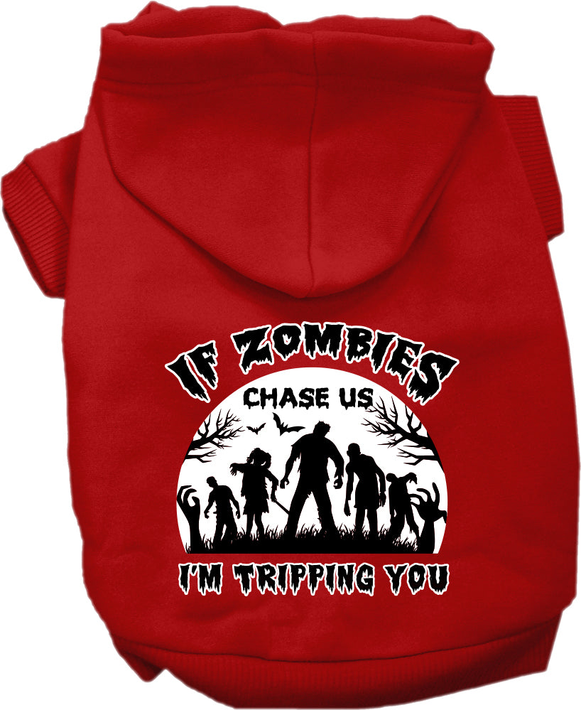 If Zombies Chase Us Screen Print Dog Hoodie Red Size Sm