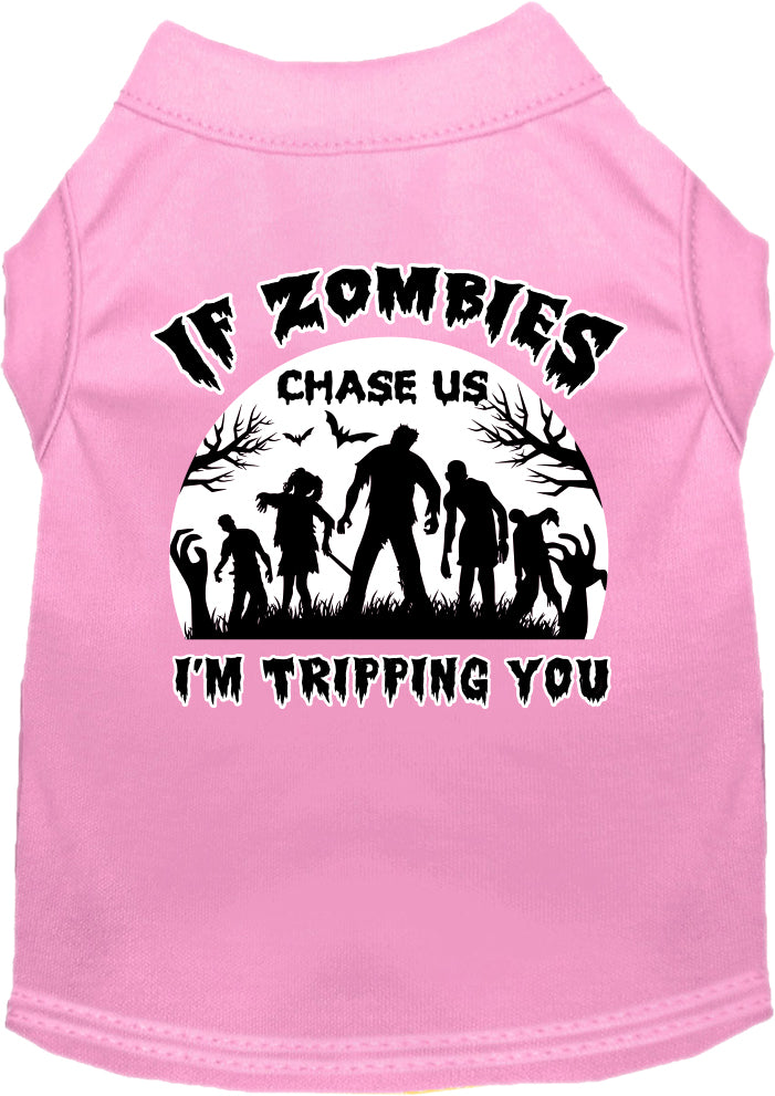 If Zombies Chase Us Screen Print Dog Shirt Light Pink Size Md