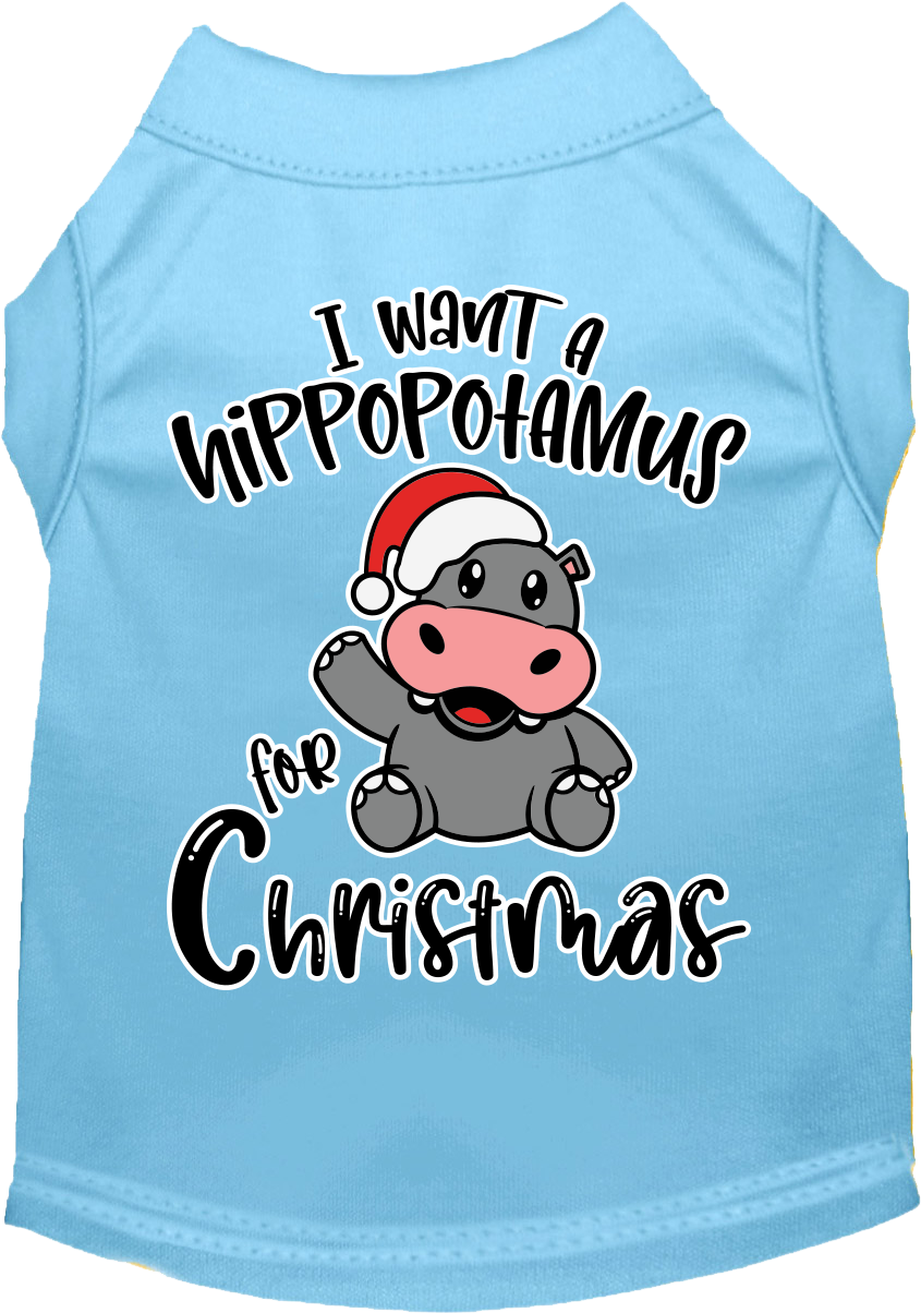 Hippo For Christmas Screen Print Dog Shirt Baby Blue Size Xs