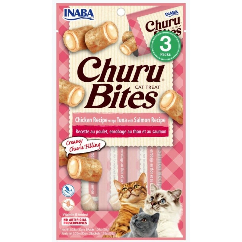 Inaba Churu Bites Cat Treat Chicken Recipe Wraps Tuna With Salmon Recipe - 3 Count