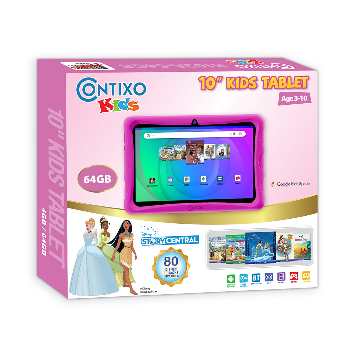 K103-A Pink 10-Inch Kids 64GB HD Tablet