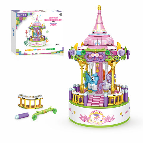 BK02 Carousel Building Block Set with Music Box, 488 Pieces