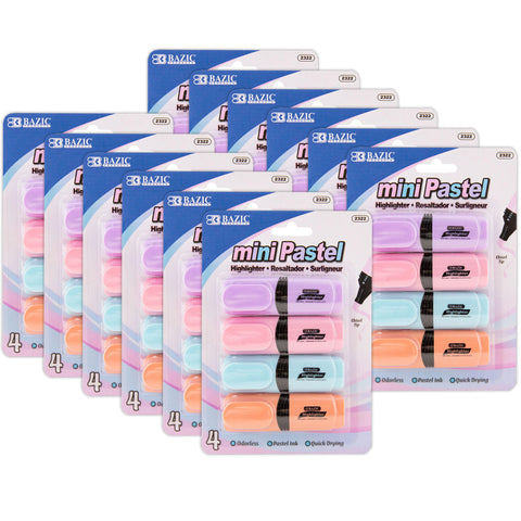 Mini Desk Style Pastel Highlighters, 4 Per Pack, 12 Packs