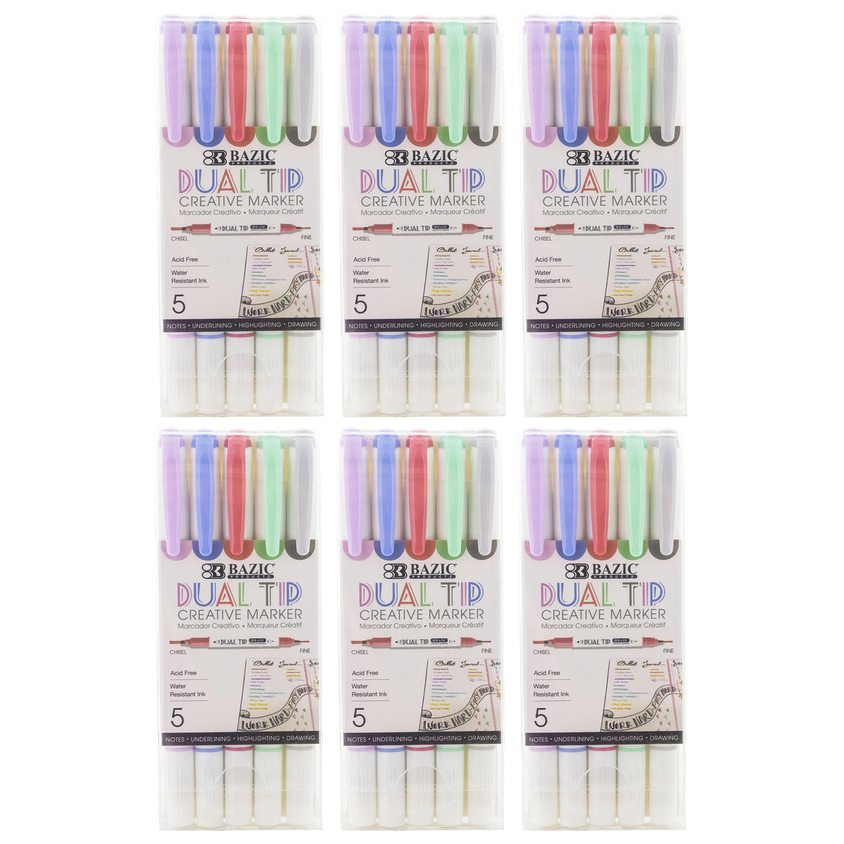 Dual-Tip Creative Markers, 5 Per Pack, 6 Packs