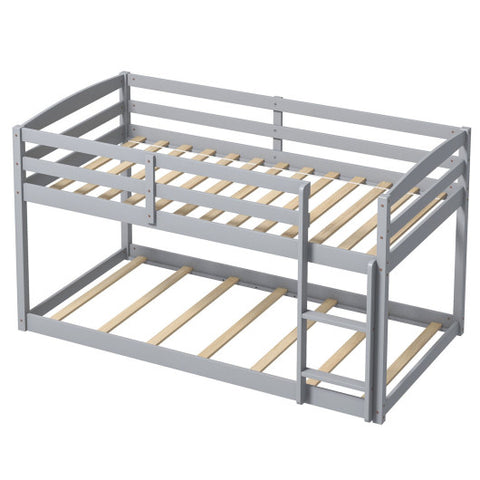 Twin Size Bunk Bed with High Guardrails and Integrated Ladder-Gray