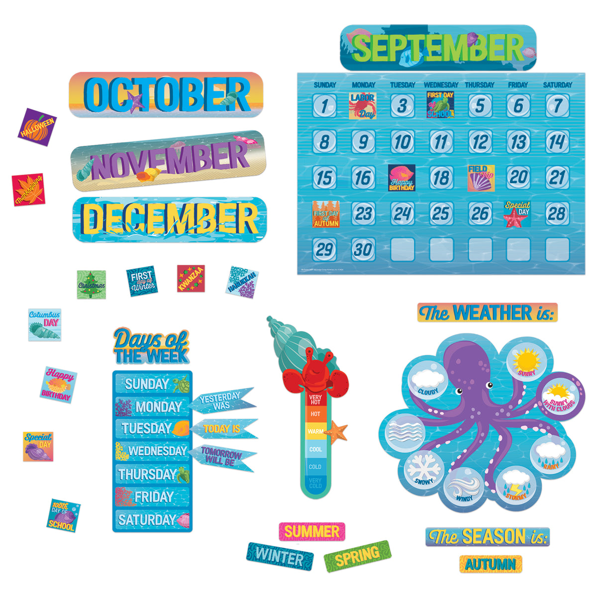 Seas the Day Calendar Bulletin Board Set, 98 Pieces