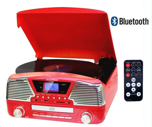 Techplay ODC35BT RED. With Bluetooth, 3 Speed Turntable Programm