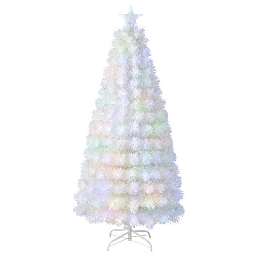 6/7 Feet Pre-Lit Fiber Optic White Snow-Flocked Artificial Christmas Tree-6 ft