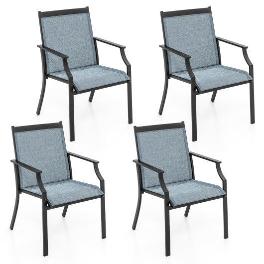 4 Piece Patio Dining Chairs Large Outdoor Chairs with Breathable Seat and Metal Frame-Blue