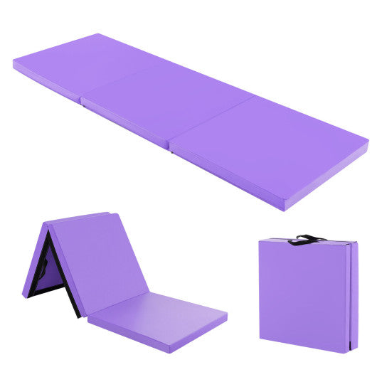 6 x 2 FT Tri-Fold Gym Mat with Handles and Removable Zippered Cover-Purple