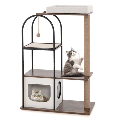 47 Inch Tall Cat Tree Tower Top Perch Cat Bed with Metal Frame-White