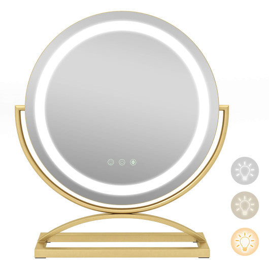 16 Inch Round Makeup Vanity Mirror with 3 Color Dimmable LED Lighting-Golden