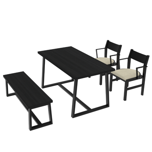 4-Person Dining Table Set with Chairs and Bench-Regular Design-Black-Beige