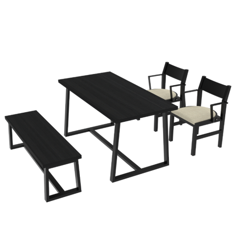 4-Person Dining Table Set with Chairs and Bench-Regular Design-Black-Beige