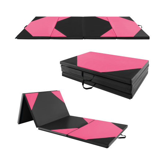 10' x 4' x 2" Folding Exercise Mat with Hook and Loop Fasteners-Black & Pink