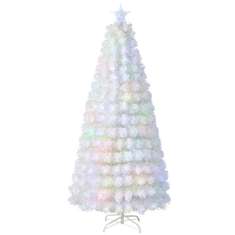 6/7 Feet Pre-Lit Fiber Optic White Snow-Flocked Artificial Christmas Tree-7 ft