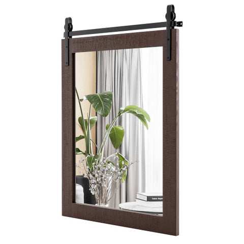 30 x 22 Inch Wall Mount Mirror with Wood Frame-Walnut