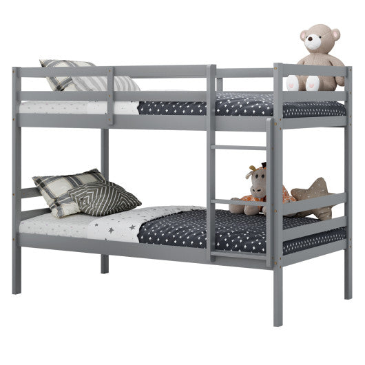 Twin Size Sturdy Wooden Bunk Beds with Ladder and Safety Rail-Gray