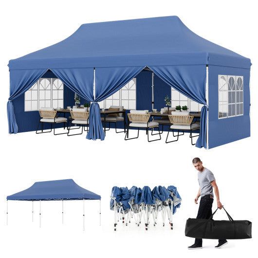 10 x 20 FT Pop up Canopy with 6 Sidewalls and Windows and Carrying Bag for Party Wedding Picnic-Blue