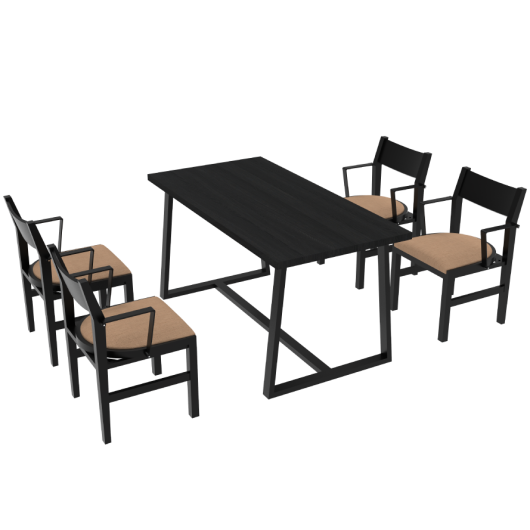 4-Person Dining Table Set with Chairs and Bench-Regular Design-Black-Brown-4