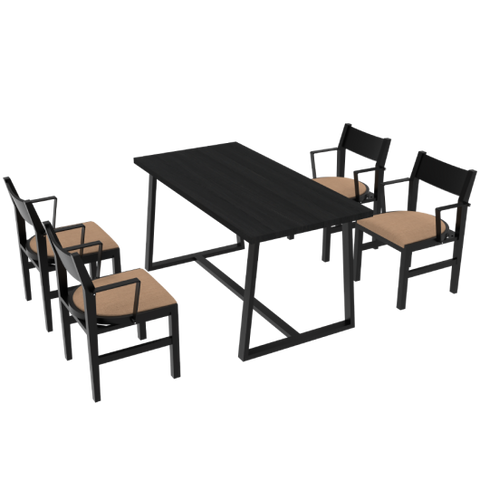 4-Person Dining Table Set with Chairs and Bench-Regular Design-Black-Brown-4