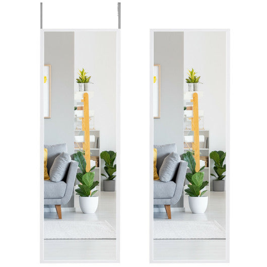 Full Length Metal Door Mirror with Adjustable Hook-White