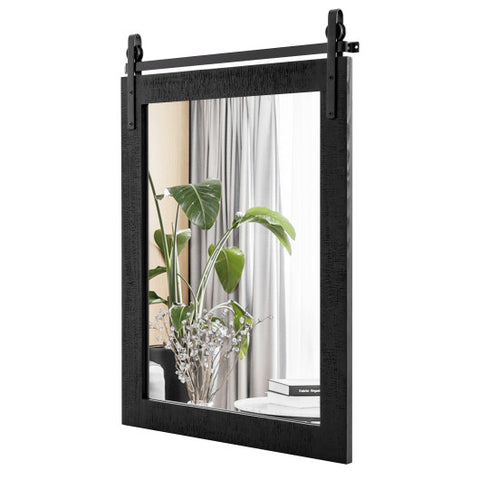 30 x 22 Inch Wall Mount Mirror with Wood Frame-Black