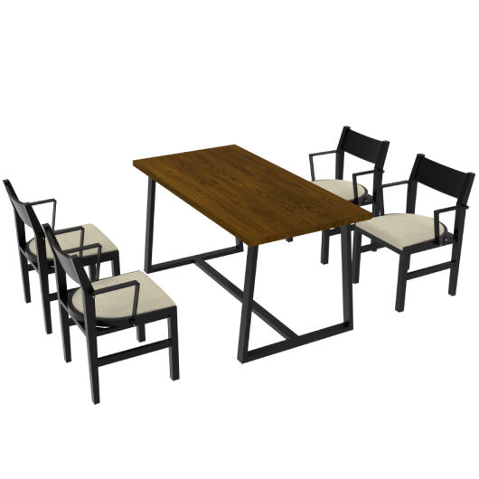 4-Person Dining Table Set with Chairs and Bench-Regular Design-Dark Wood-Beige-4