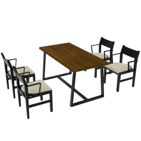 4-Person Dining Table Set with Chairs and Bench-Regular Design-Dark Wood-Beige-4