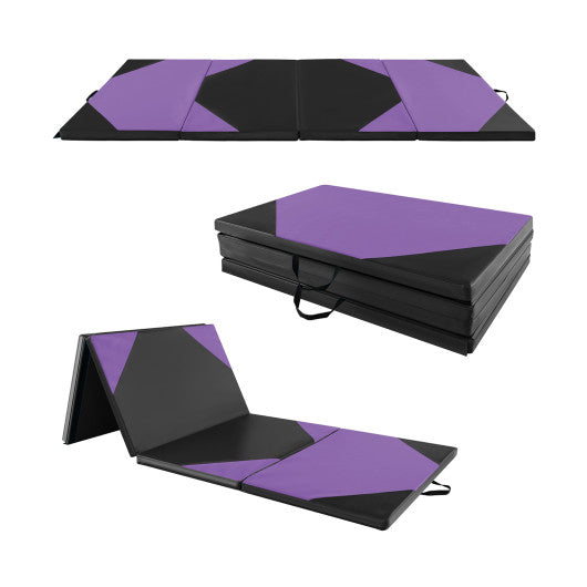 10' x 4' x 2" Folding Exercise Mat with Hook and Loop Fasteners-Purple