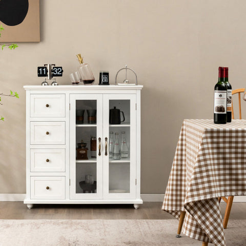 Buffet Sideboard Table Kitchen Storage Cabinet with Drawers and Doors-White