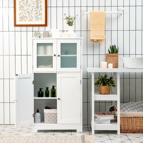 Bathroom Floor Storage Locker Kitchen Cabinet with Doors and Adjustable Shelf-White