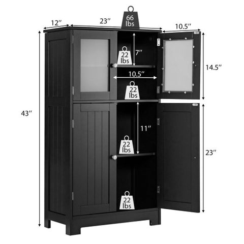 Bathroom Floor Storage Locker Kitchen Cabinet with Doors and Adjustable Shelf-Black