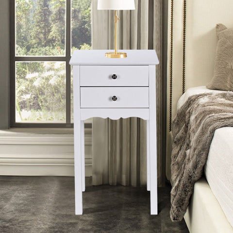 Side Table End Accent Table w/ 2 Drawers-White