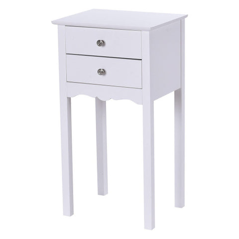 Side Table End Accent Table w/ 2 Drawers-White