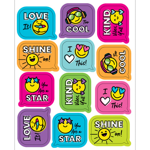 Kind Vibes Smiley Faces Shape Stickers, 72 Per Pack, 12 Packs