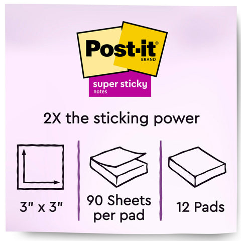 Super Sticky Notes - Summer Joy Collection - 3" x 3" Plain, 12-Pack