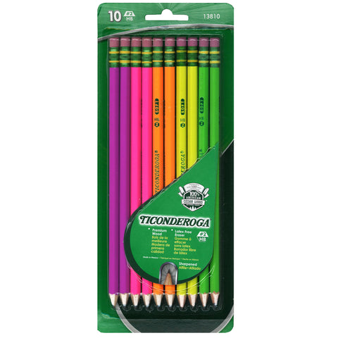 Premium Neon Wood No. 2 Pencils with Eraser, 10 Per Pack, 6 Packs