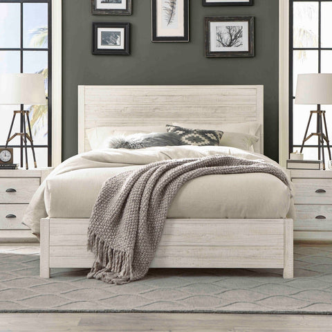 FarmHome Off White Solid Pine Platform Bed in King Size