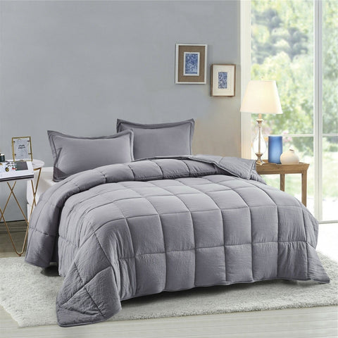 King Size Grey 3 Piece Microfiber Reversible Comforter Set