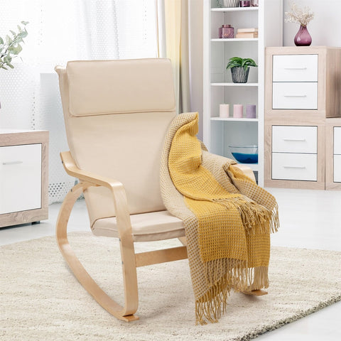 Farmhouse Beige/Natural Linen Upholstered Rocking Chair